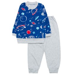 ﻿Піжама для хлопчика Модель 358-073 Синій Космос + сірі штани 