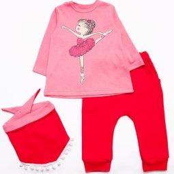 Комплект для девочки "Крутышка" Модель 7205-082 Персиковый/штаны красные