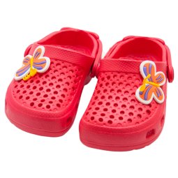 Шлёпки-кроксы для девочки Модель 20210012 Красные с бабочкой