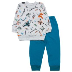 ﻿Піжама для хлопчика Модель 358-073 Сірий Ніндзя + бірюзові штани 