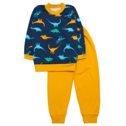 Пижама для мальчика Модель 358-073 Синий Динозавры + горчичные штаны