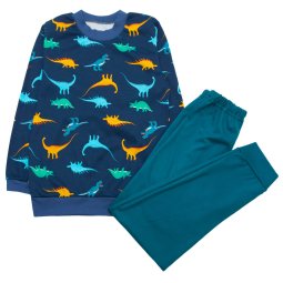 Піжама для мальчика Модель 358-073 Синій Динозаври + смарагдові штани 