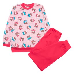 Пижама для девочки Модель 358-073 Розовый Котики + коралл штаны