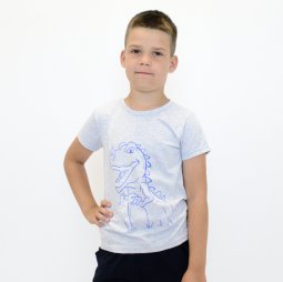 Футболка для хлопчика Модель 2255-452 Світло-сірий+синій Динозавр 