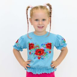 Вишиванка для дівчинки Модель 277-452 Темно-блакитний Маки 