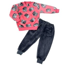 Пижама для девочки махра П-0666-573 Розовый Котики