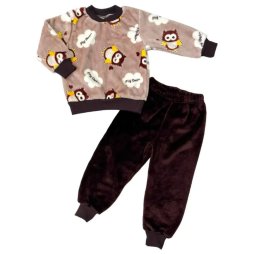 Пижама детская махра П-0666-573 Коричневый Совы