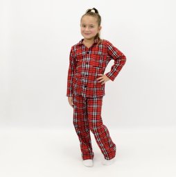 Пижама детская начес 370-033 Красный с белым Клетка
