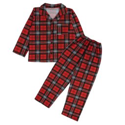 Пижама детская начес 370-033 Красный с черным Клетка