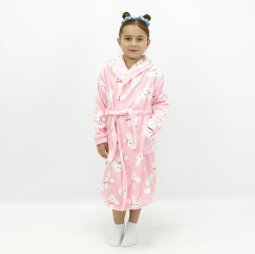 Халат для девочки махра 569-573 Розовый Зайчики