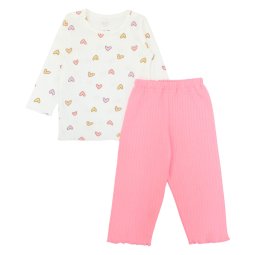 Комплект для дівчинки інтерлок 378-793 Рожевий Сердечки різнокольорові 