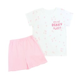 Пижама для девочки интерлок 374-793 Молочный Клубничка