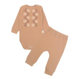 Комплект для дівчинки інтерлок вафелька 6300-812 Бежевий Квіточки