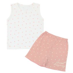 Пижама для девочки интерлок жаккард 382-893 Молочный Горошек
