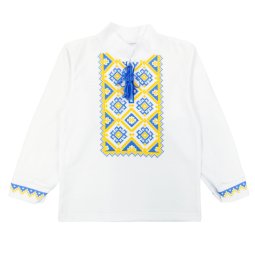 Джемпер для мальчика с принтом вышивки стрейч кулир 4301-451 Желто-голубой