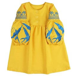 Платье с вышивкой для девочки двухнитка Л-3086-362 Желтый Ласточка