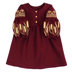 Платье с вышивкой для девочки двухнитка Л-3074-362 Бордовый Колоски