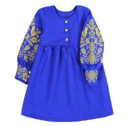 Платье с вышивкой для девочки двухнитка Л-13442-362 Электрик