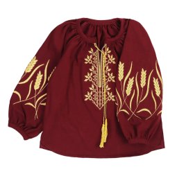 Вышиванка для девочки стрейч-кулир Л-13814-452 Бордовый Колоски