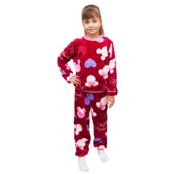 Піжама для дівчинки махра 329-573 Бордо Сердечки