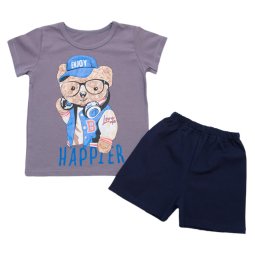 Комплект для хлопчика Модель 2210-452 Темно-сірий Ведмідь 