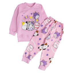 Пижама для девочки начес 349-033 Розовый Котики