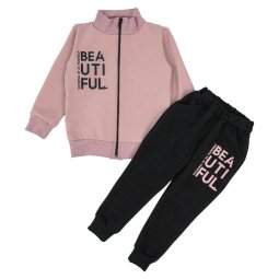 Спортивный костюм для девочки двухнитка 4321-362 Пудра+черный