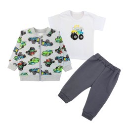 Костюм тройка для мальчика двухнитка 7254-363 Серый Машинки