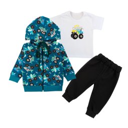 Костюм трійка дитячий двонитка 7253-363 Смарагдовий Машинки 