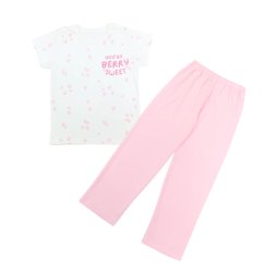 Пижама для девочки интерлок рапорт 377-793 Молочный Клубничка