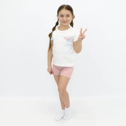 Пижама тройка для девочки интерлок 376-793 Молочный Горошек