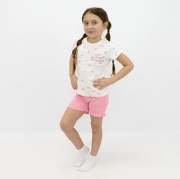 Пижама тройка для девочки интерлок 376-793 Молочный Цветочки